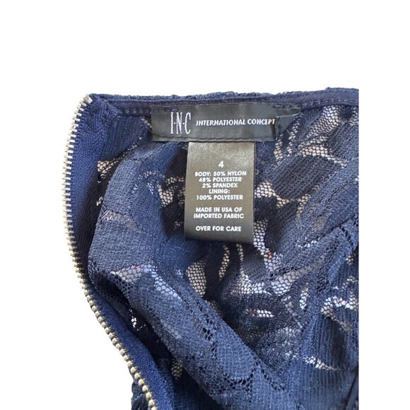INC Navy Blue Lace Sleeveless Party Dress Size 4 Rhinestones Back Zipper Closure - Picture 4 of 14